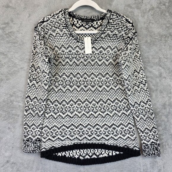 Ann Taylor Sweater Womens XS Black White Wool Blend Crewneck Hi Low Pattern Knit - Picture 1 of 11